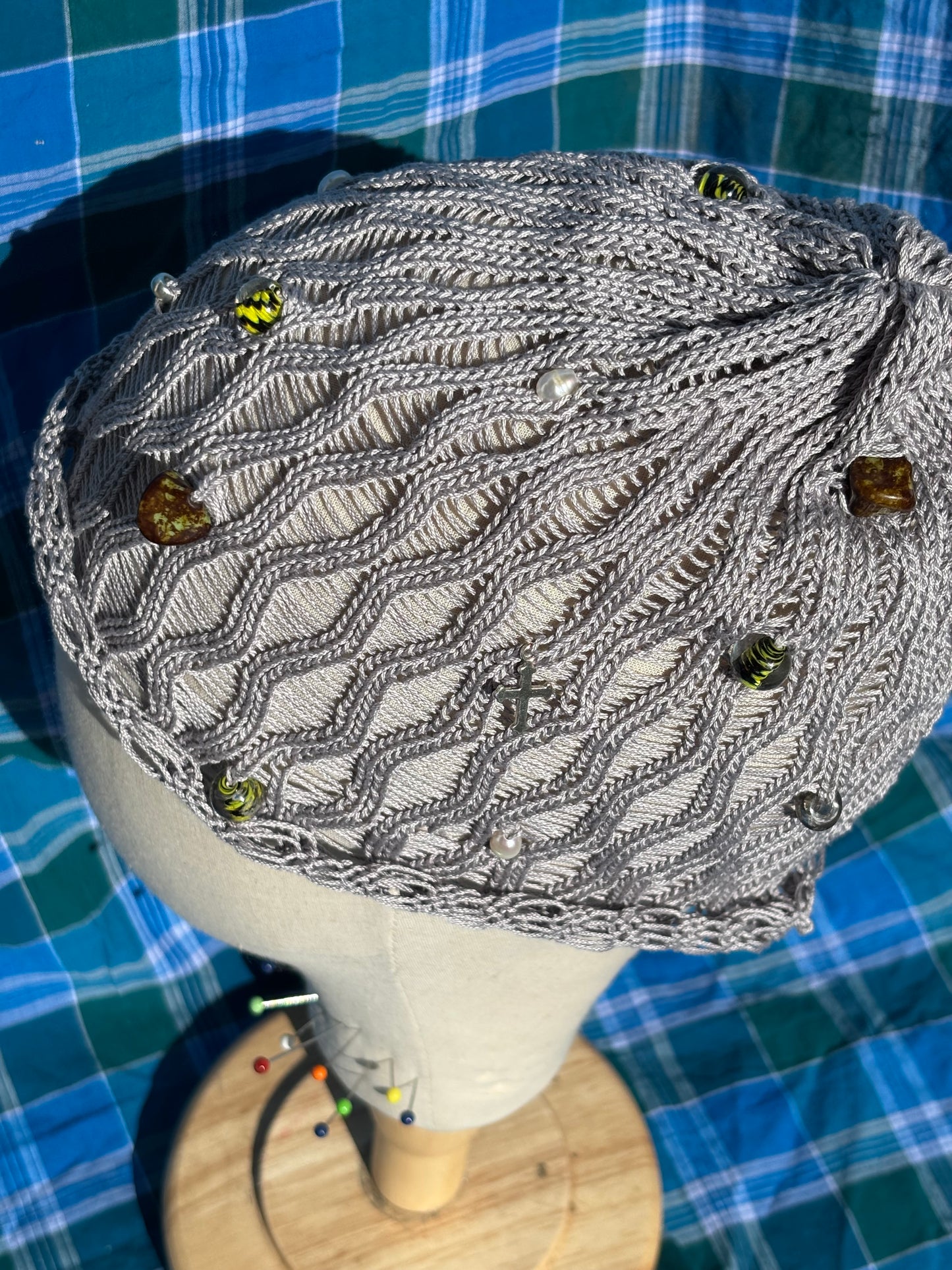 Lace beaded beanie