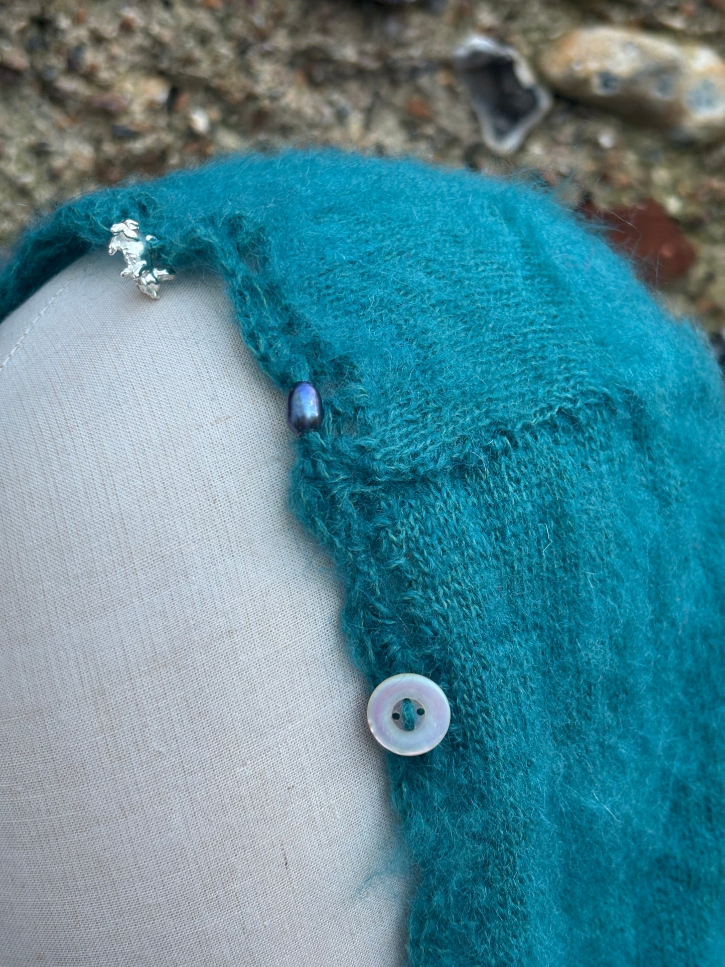 Teal mohair trinket bonnet