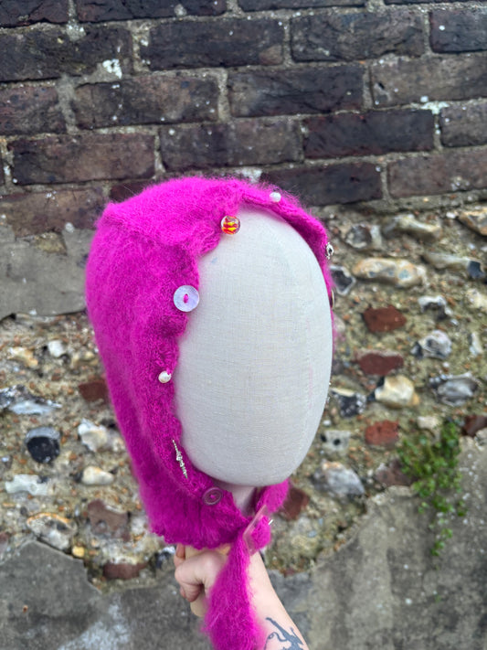 Pink mohair trinket bonnet