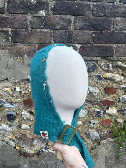 Teal mohair trinket bonnet