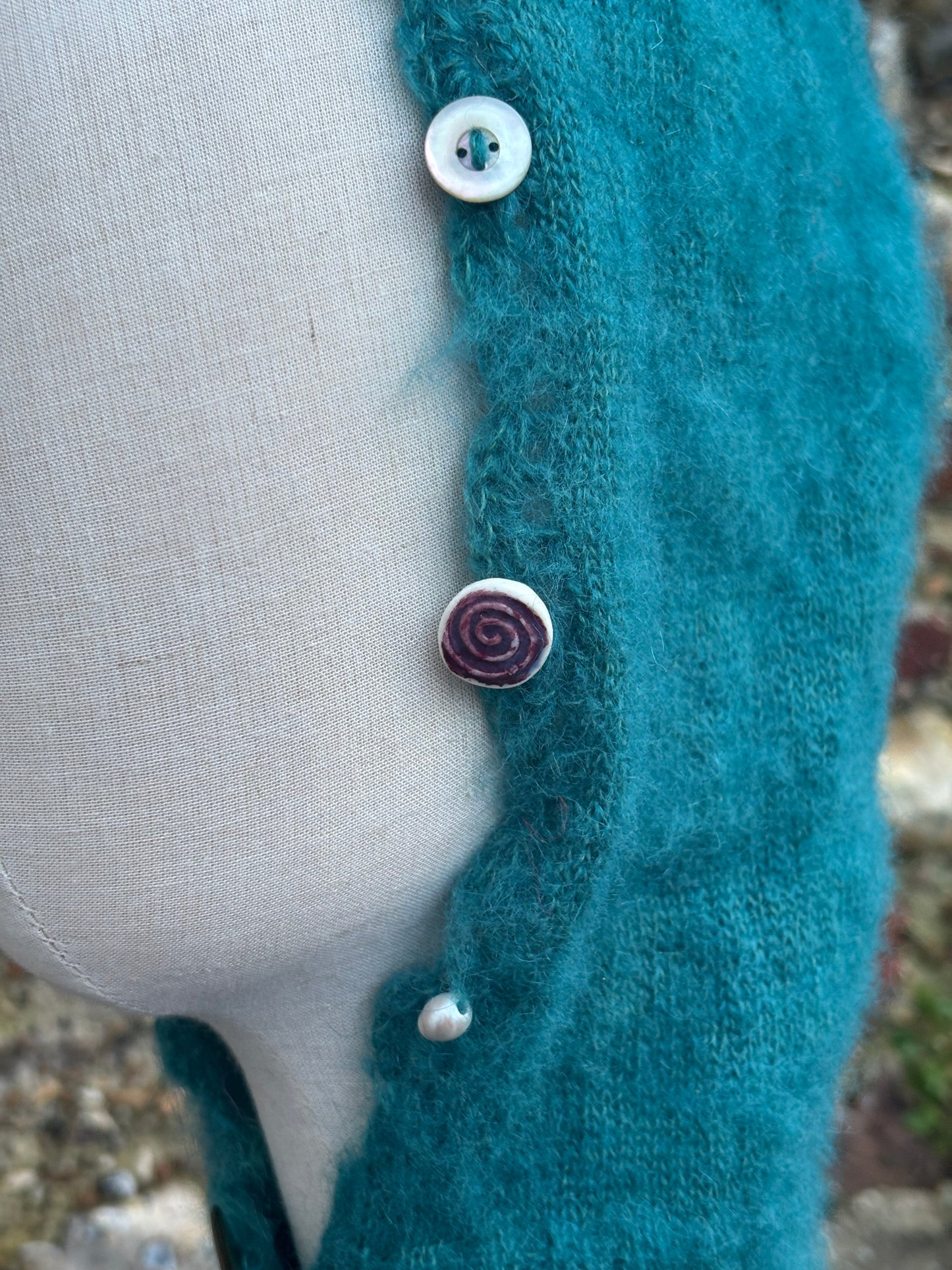 Teal mohair trinket bonnet