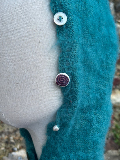 Teal mohair trinket bonnet