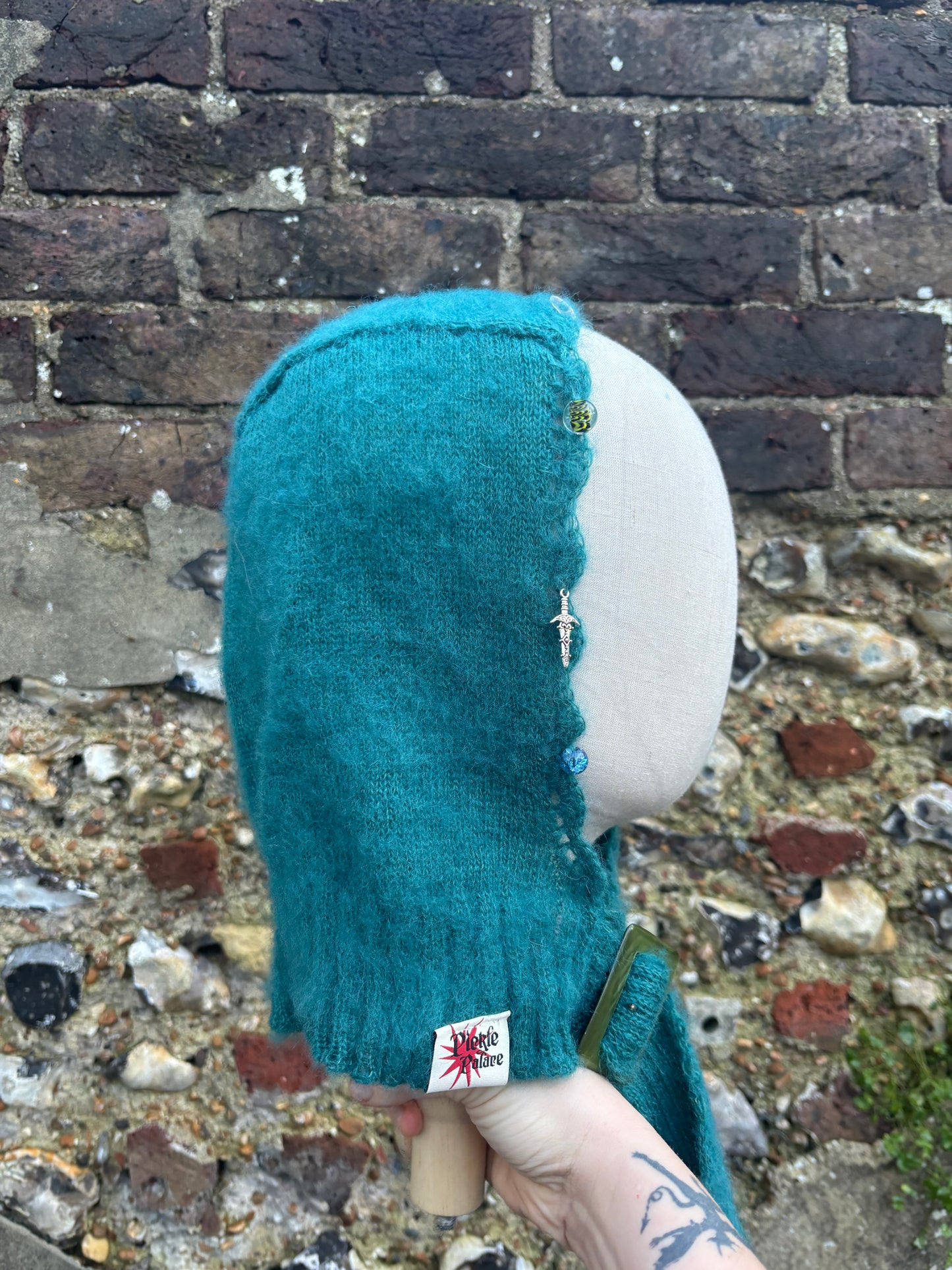 Teal mohair trinket bonnet